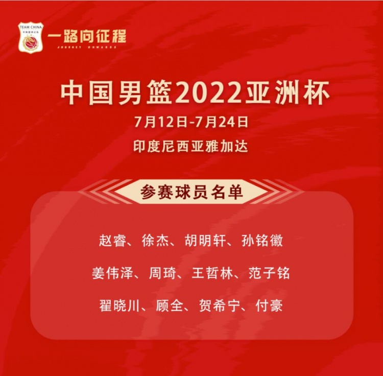 中国男篮亚洲杯12人大名单：周琦领衔 郭艾伦缺阵(图1)