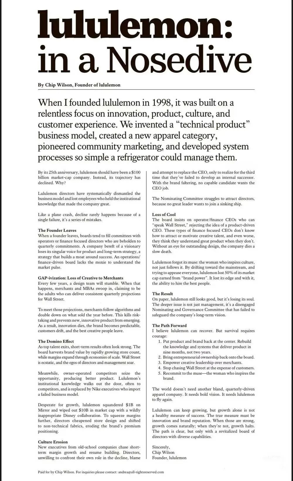 lululemon何以被创始人炮轰“五宗罪”